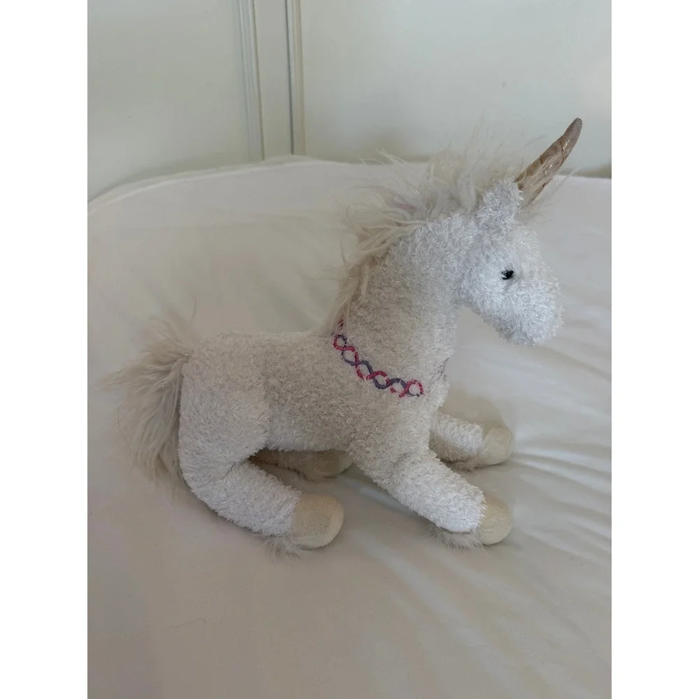 Douglas The Cuddle Toy White Unicorn Plush Gold Horn & Collar 12in